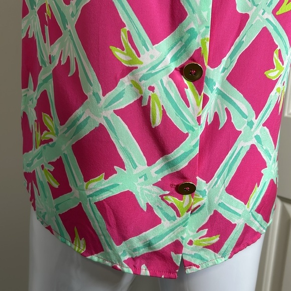 Lilly Pulitzer lona Sleeveless Silk Top Button Back Shirt Pink Green Crewneck S - Picture 9 of 13